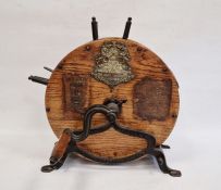 Oak and iron knife shapener/polisher marked '190 High Holborn, London', Kents patent with brass