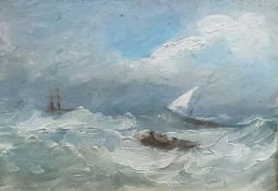 Late 19th/early 20th century school Oil on panel Boat in choppy seas, unsigned, 12cm x 17cm