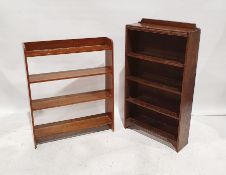20th century oak open bookcase on bracket feet, 107cm x 60.5cm x 18.5cm and a 20th century teak open
