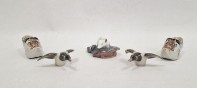 Royal Copenhagen model of white mouse riding on a fish, no.513, two Royal Copenhagen small model