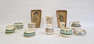 Quantity of Honiton pottery items with blue running foliate decoration to include covered circular