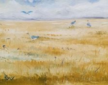 George S Wissinger (20th century) Oil on board Seagulls in field, monogrammed lower left, 39cm x