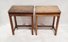Pair of child's vintage desks with lift-up tops, on square section supports, each approx. 75.5cm x
