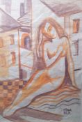 Bela Kadar (1877-1956) Watercolour Study of a nude, signed lower right, bears label verso, 37.5cm