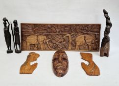African-style carved wood figures (36.5 cm), mask and panel (7)