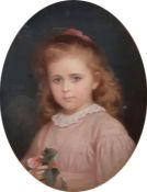 Edward Tayler (1828-1906) Pastel Girl in pink dress holding rose, signed and dated 1889 lower right,
