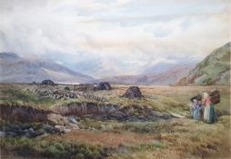 Charles James Adams (1859-1931) Watercolour Figures on moor, signed lower left and dated 1890, 26.