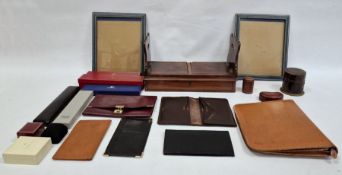 Adjustable book trough, assorted photograph frames, wallets, empty jewellery cases, etc