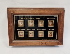 Servants' bell in mahogany case, glass eglomise decoration marked 'Bedrooms', 'Back Door', 'Front