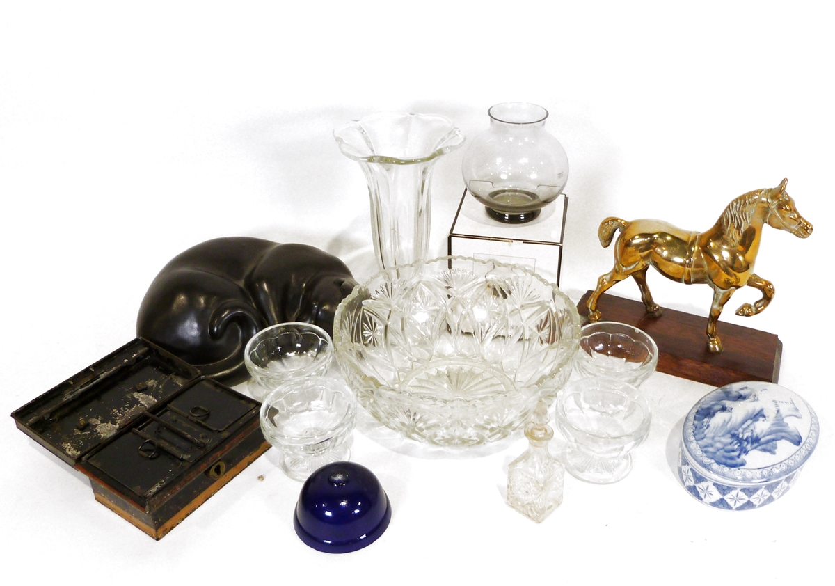 Wedgwood 'Queensware' part dinner/tea service, a Wedgwood 'Orson' glass flower vase, a bronze