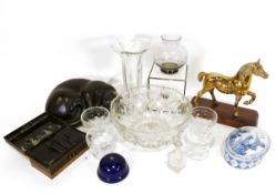 Wedgwood 'Queensware' part dinner/tea service, a Wedgwood 'Orson' glass flower vase, a bronze