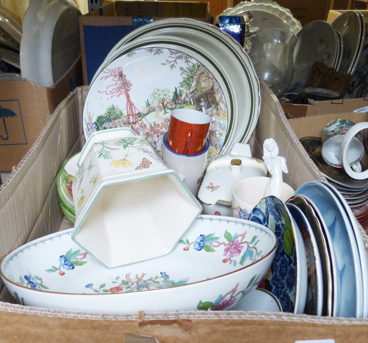 Large Aynsley Pembroke fruit bowl, a blue glazed floral decorated Japanese tea set, a Goodmans DAB - Image 2 of 3