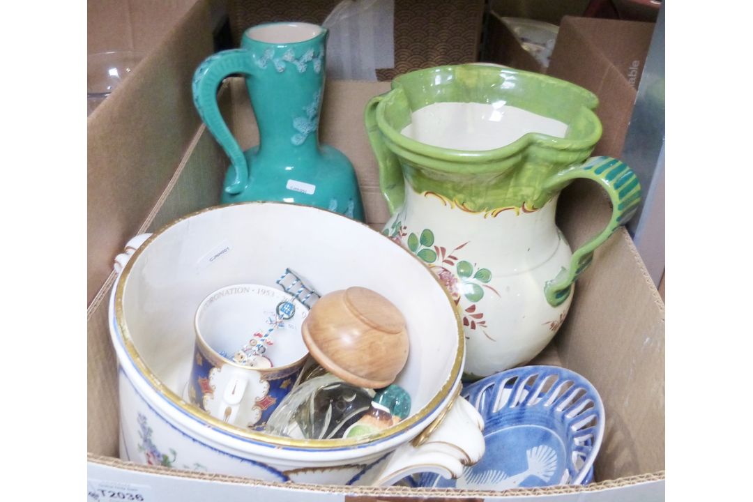 Jill Pryke studio pottery bowl, a Missy Annecy pottery jug and further chinawares (1 box)