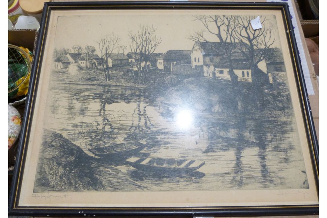After Robert Baillie Print "Berkhamsted", framed Etching Kneo Kalman, cowboy, indistinctly signed - Image 8 of 10