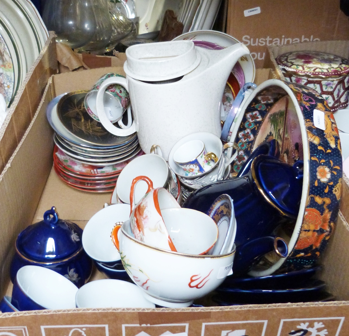 Large Aynsley Pembroke fruit bowl, a blue glazed floral decorated Japanese tea set, a Goodmans DAB - Image 3 of 3