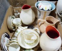 Sadler pottery ewer, a Brentleigh ware lotus vase, a pair of Price Brothers jugs, a Techniks model