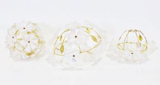 Three modern lightshades, the fittings in brass-coloured metal with glass flower decorations (3)