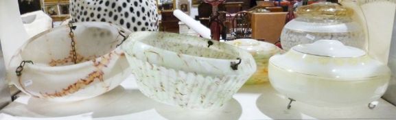 Four 1920's/30's opaque and decorated glass ceiling light shades (4)