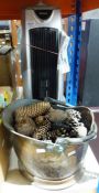 Tristar electric tower heater and a copper coal bucket and a fire guard (3)