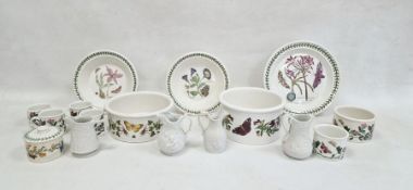 Two Portmeirion 'Botanic Garden' vegetable dishes, four teacups, lidded sugar bowl, two sugar bowls,