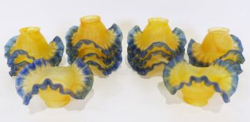 Collection of 1920's style frilled lampshades, yellow with a blue frill (12)