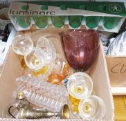 Set of four Roemer-style glasses, a set of six Luminarc green glass tumblers, a Colclough part tea