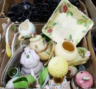 Shorter & Sons bowl with basket weave and fruit decoration, a Shorter & Sons teapot, a Wedgwood