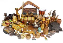 Two vintage flat irons, a 1950's vintage iron, three cast iron shoe lasts, assorted treen to include