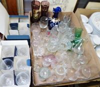 Set of six Bohemia glass Czechoslovakia wine glasses with etched decoration, a set of five Bohemia