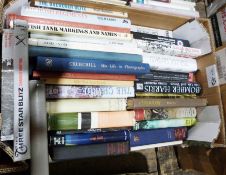 Two boxes of books, mainly relating to war and the military, to include Desert Rats at War by George