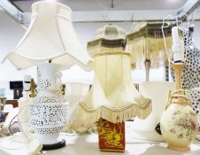 Four various table lamps and a box of assorted ceramic vases