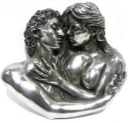 Composite wall-mounted sculpture of two lovers with silvered effect