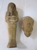 First Milennium BC large wooden shabti with traces of painted stucco, vertical hieroglyphic text, in
