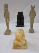 Pair soapstone carved Egyptian deities, Sekhmet and Bastet, 27.5cm and 26.5cm, a stone seated pair