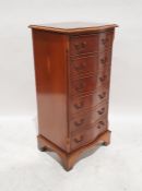 Modern yew serpentine-fronted chest of six drawers, to bracket feet, 97cm x 47cm x 39cm