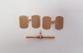 Pair 9ct gold double rectangular and chain cufflinks, engine turned and a 9ct gold watch chain