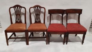 Three Georgian mahogany dining chairs and two further chairs (5)