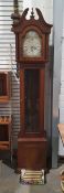 Modern longcase clock in mahogany case, Roman numerals to the dial, marked 'Westminster, Germany',