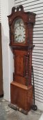 19th century longcase clock by T Russell, Liverpool, the arched top painted dial with seated
