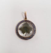 French gold-coloured and blue stone sweetheart brooch inset enamel leaf, circular, inscribed