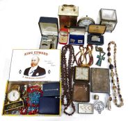 Costume jewellery to include cufflinks, bangles, necklaces, Metamec quartz carriage clock, further