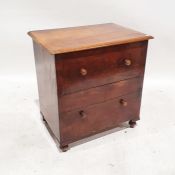 19th century mahogany commode, on turned feet, 69cm x 67cm x 45cm