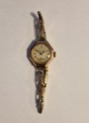 9ct gold-cased lady's Eros wristwatch with octagonal case and expanding link chain bracelet