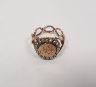 Gold and seedpearl sweetheart ring, initial engraved to centre with surround of seedpearls, all on