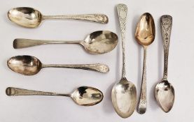 Collection of seven silver spoons, late 18th/early 19th century, five variously engraved with