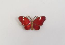 David Andersen, Norway, red enamel and sterling silver butterfly brooch, 3cm wide