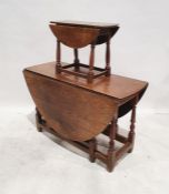 Oak gateleg table on turned and block supports and a further similar coffee table (2)