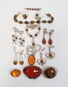 Quantity of silver and amber-coloured set jewellery to include earrings, bracelet, brooches, etc (