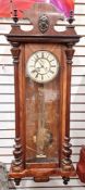 Victorian Vienna regulator style clock with enamel dial and Roman numerals and subsidiary seconds