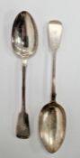 Pair of Victorian fiddle pattern silver serving spoons, 4.3ozt, London 1875 (2)